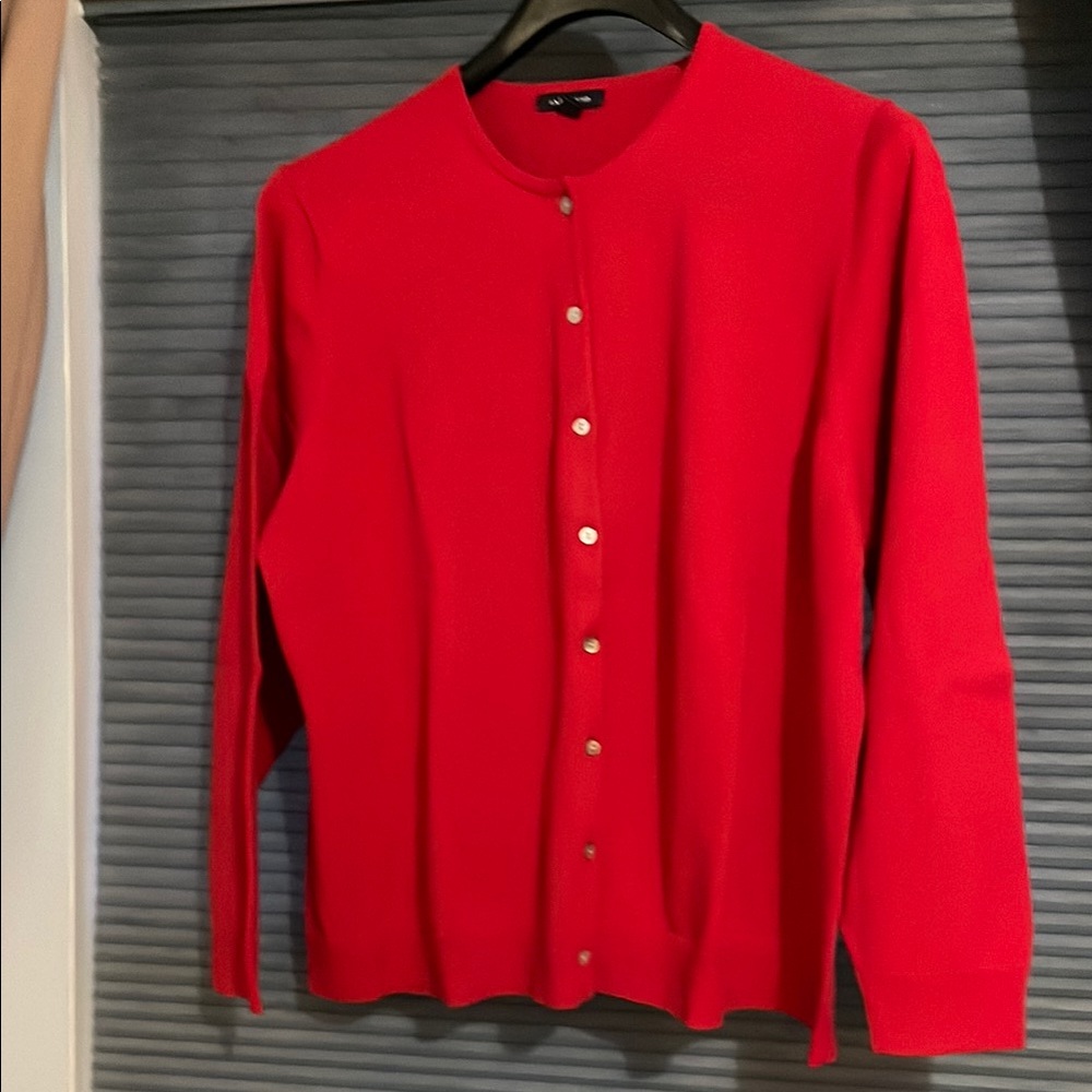 Red Button-Up Lands’ End Women's Sweater